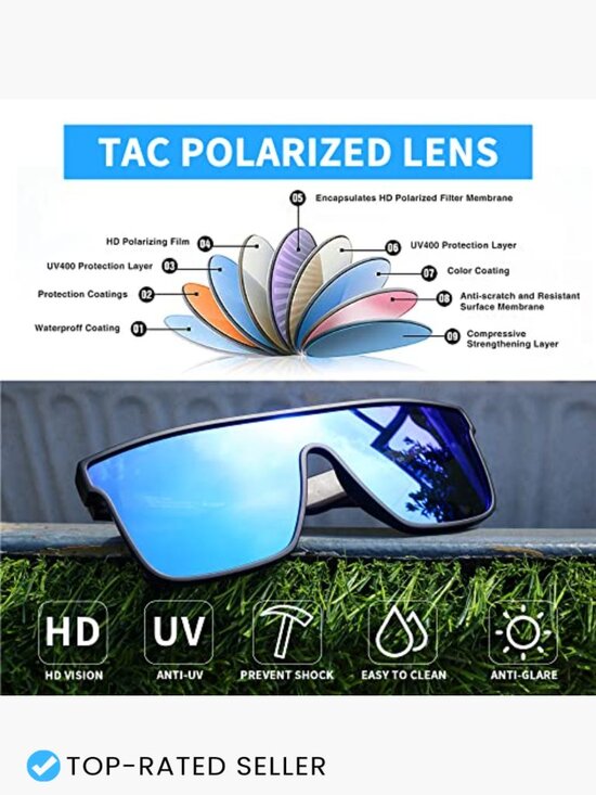 Oversized Square Polarized Sunglasses One Piece Shield Shades UV400 Retro Shield main image 4